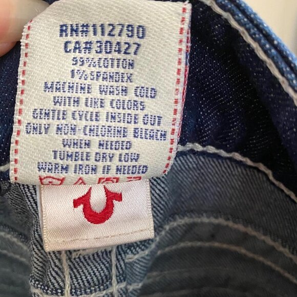 True Religion Becky Button Flap Logo Pockets Dark Whiskered Contrast Stitch Jean - Picture 3 of 9